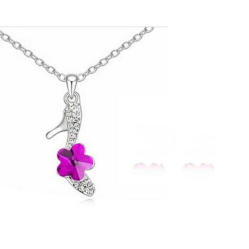 Necklace High Heel Shoe Hot Pink Flower Pendant - Picture 2 of 4